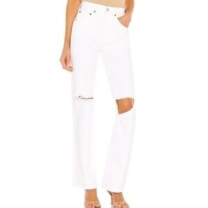 Re/Done Originals 90s High Rise Loose White with Rips 100% Cotton Size 25